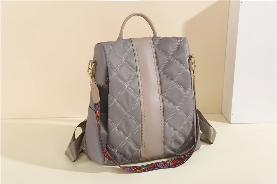 2022 New Women Designer Backpack Rhombus Stitched Oxford Cloth Backpack Chinese Style Colorful Wide Shoulder Strap Shoulder Bags