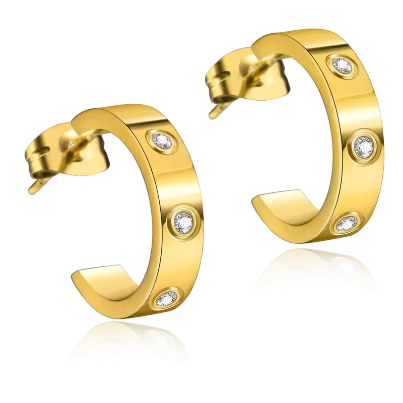 C-shaped Titanium Steel Earrings Screws Fashion Open Earrings with
