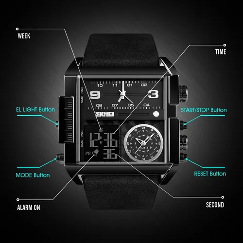 Skmei Top Brand 3 Time Sports Watches Mens Military Back Light Chrono 디지털 손목 시계 Mens 알람 날짜 시계 Reloj Hombre 4