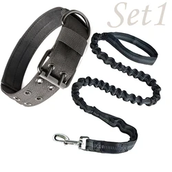 Durable Tactical Dog Collar and Leash Set - Adjustable Nylon for Training Medium to Large Dogs (Black Set 1)