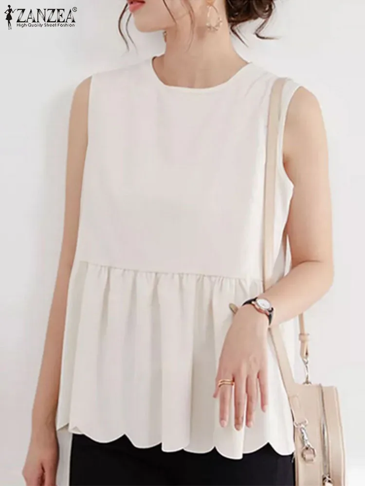 

Блузка ZANZEA женская без рукавов, элегантная однотонная модная повседневная Свободная рубашка для отдыха, пляжный топ