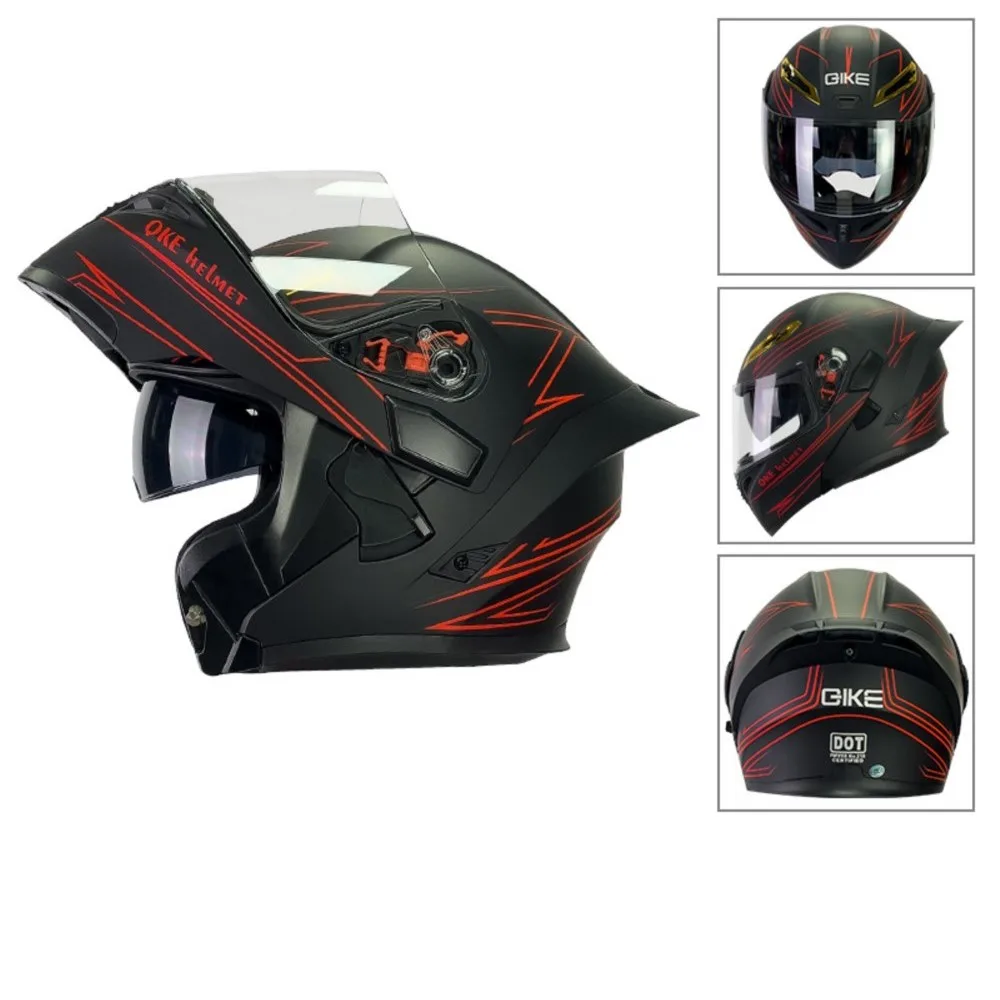 thumbnail image 1 of Casco de motocicleta abatible hacia arriba, aprobado por DOT, para motocross, casco de moto con doble lente, abierto, de cara completa, transpirable, para las cuatro estaciones, para hombres y mujeres, 1 of 5