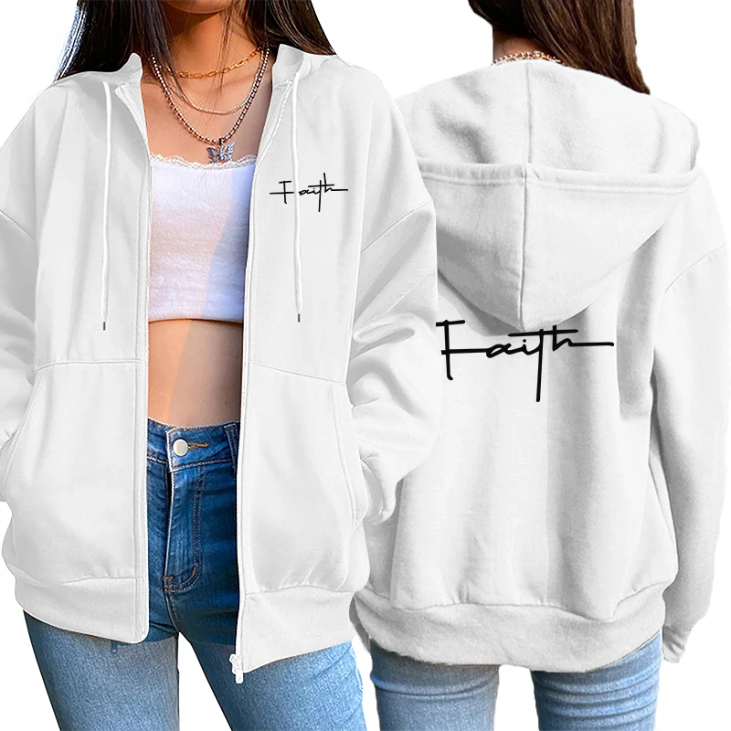 Daily Fashion Casual Jogging Top Women Zipper Cardigan Hooded Sweatshirt Printing Clothing Lady Versatile Sport Coat Comfortable 3