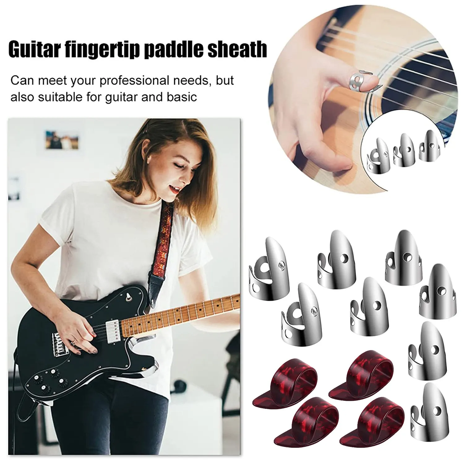 Adjustable Finger Thumb Picks Set 8Pcs Stainless Steel Finger Picks 4Pcs Plastic Thumb for Guitar Banjo