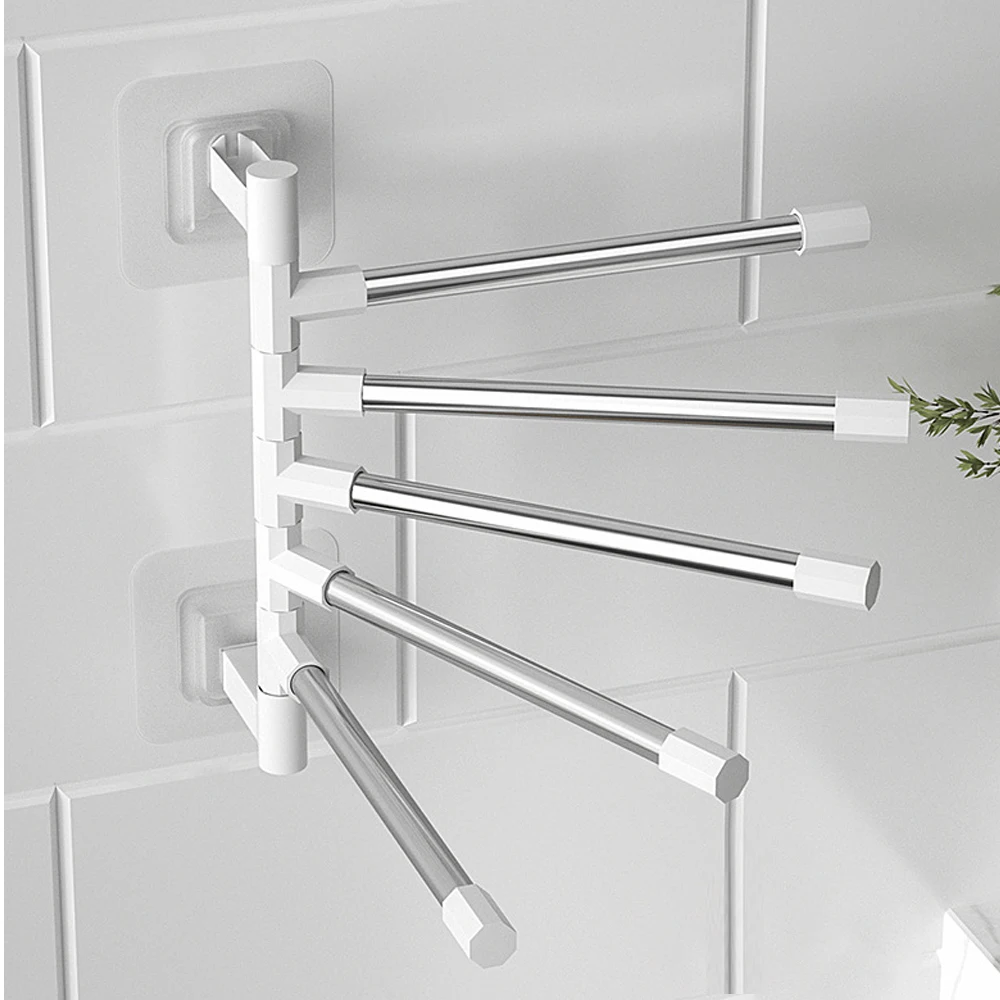 Bathroom Towel Rack Rotatable Towel Holder Space Aluminum 2/3/4/5-Bar Hanger Kitchen Shelf Paper Hanging Wall Mounted