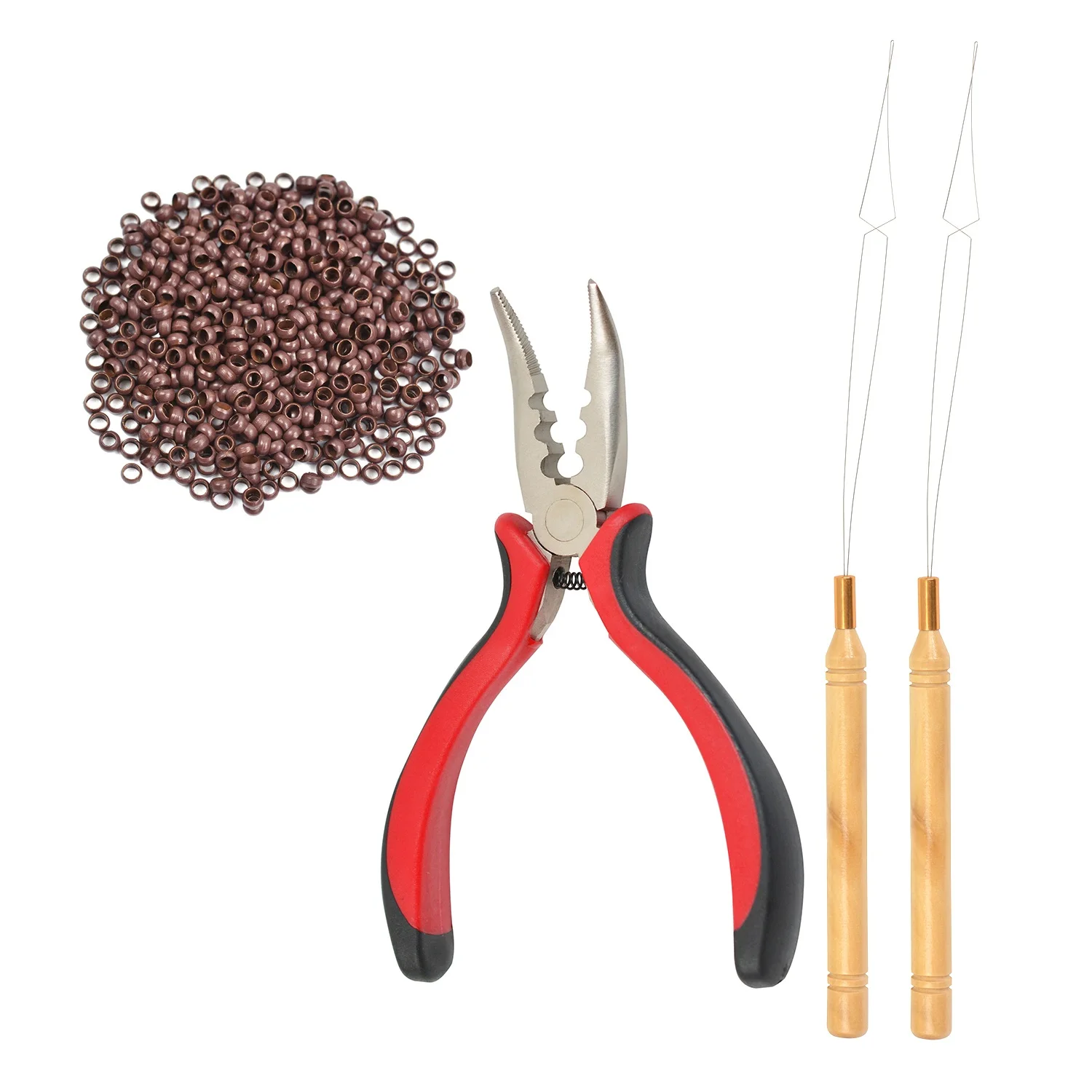 500 Pcs 2.5mm Micro Rings Links Beads Hair Pliers Tool Set 3-Hole I-tip Hair Pliers Loop Needle Threader