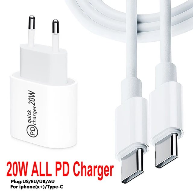 New 20W PD For Iphone 13 12 USB-C C2L Cable Power Adapter Charger UK/US/EU Plug Smart Phone Fast Charger for Samsung S10 C2C 6