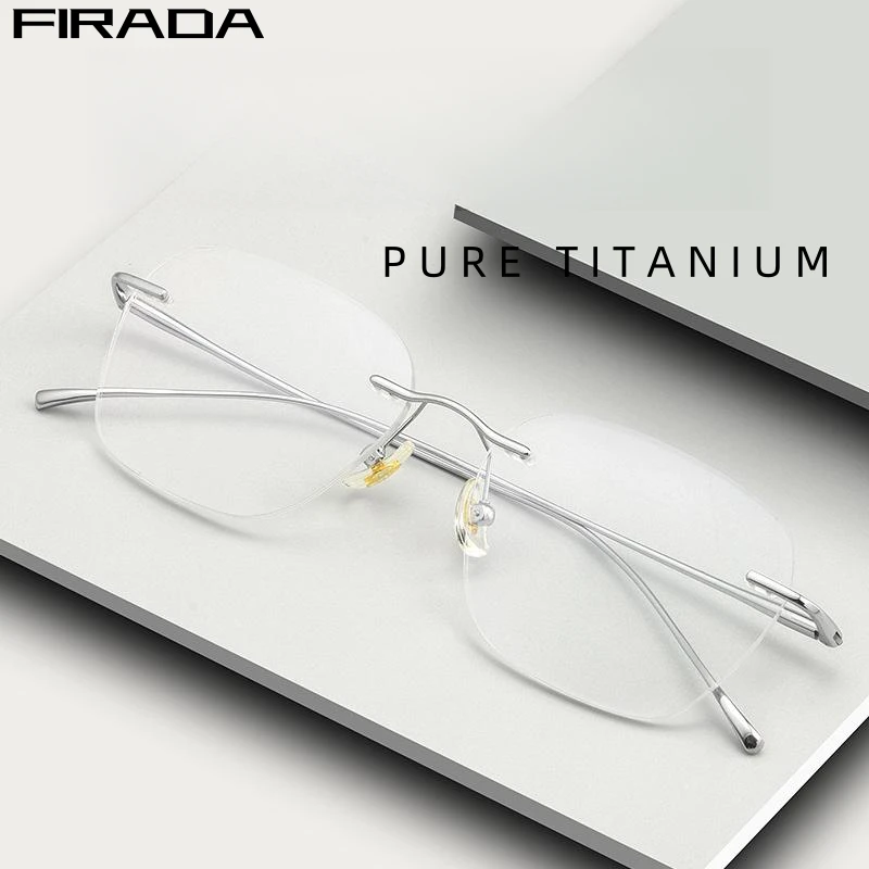 

FIRADA Fashion Luxury Eyeglasses Retro Pure Titanium Rimless Eyewear Comfortable Prescription Glasses Frame For Men Women 8978WK