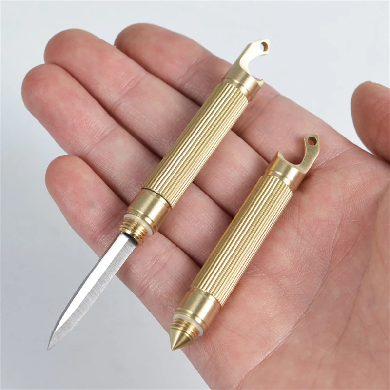 

Mini Knife Brass Portable Pocket Fixed Blade Knife Bottle Opener Outdoor Unboxing Cutting Handmade Small Knives Multi EDC Tool
