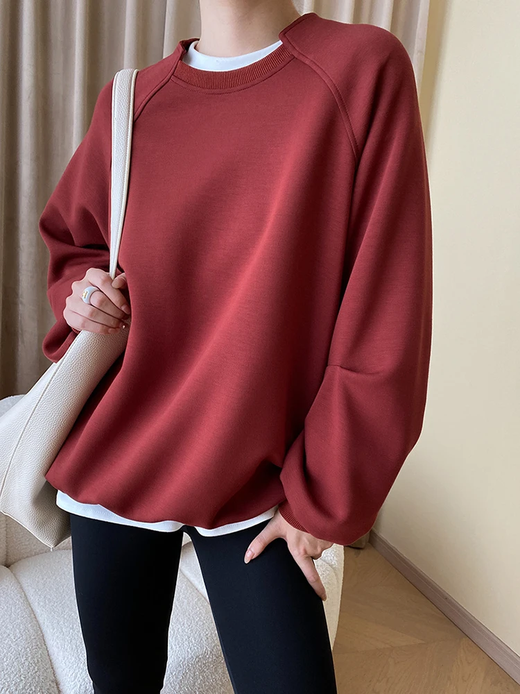 [LANMREM] Fashion Pullover Sweatshirt For Women Round Neck Long Sleeve Female American Style Tops 2024 Spring New 26D5143
