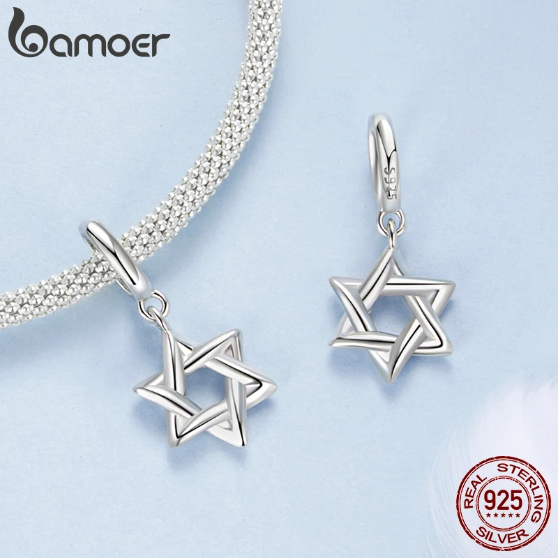 925 Sterling Silver Star of David Charm Beads fit Original Bracelet DIY Jewelry Accessories for BAMOER