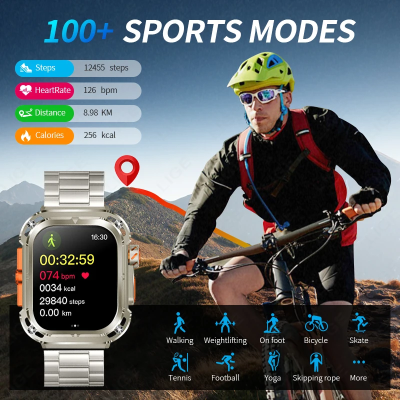 LIGE 2025 New 2.1" Ultra HD NFC Voice Call Smart Watch Men Compass GPS Track 460mAh Battery Waterproof Watches For HUAWEI Xiaomi