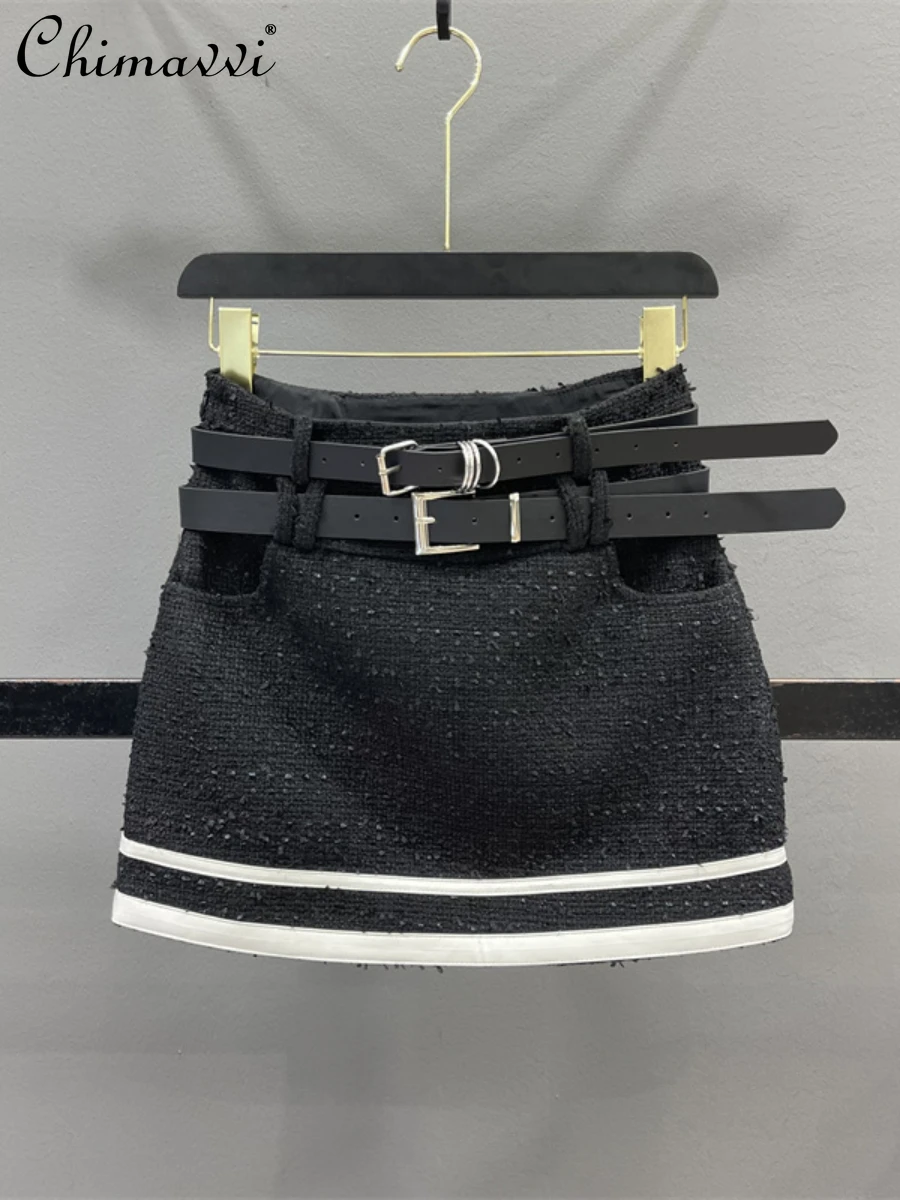 

Black Tweed Skirt for Women 2023 Winter Clothes New Fashion High Waist Slim-fit Hot Girls A- Line Short Hip-Wrapped Skirts