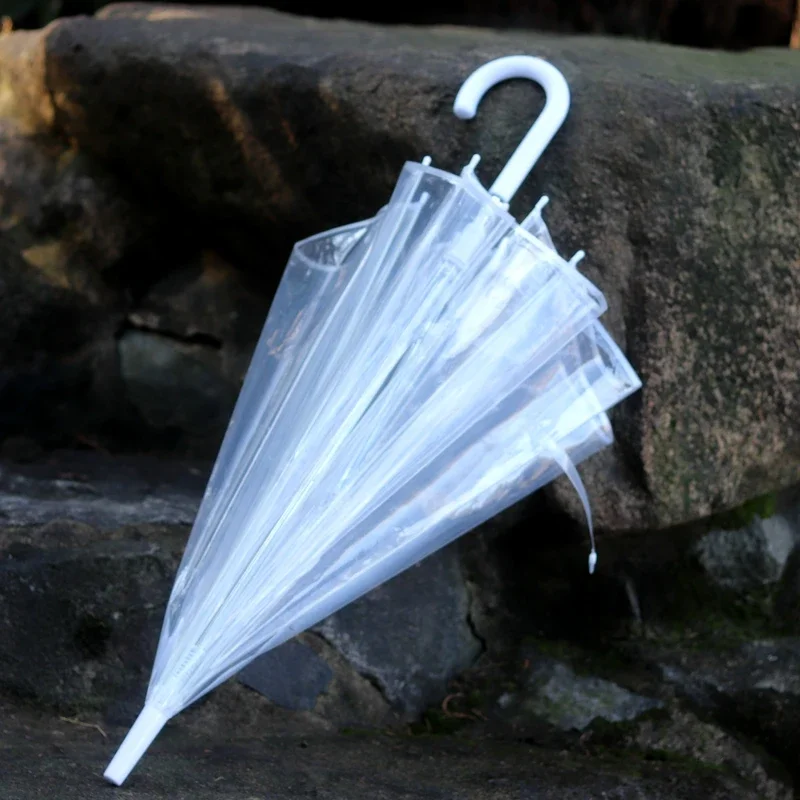 Windproof Clear Umbrella Oversized Transparent Parasol Durable Long Handle Sunshade Fiber Rib Umbrella for Daily Use