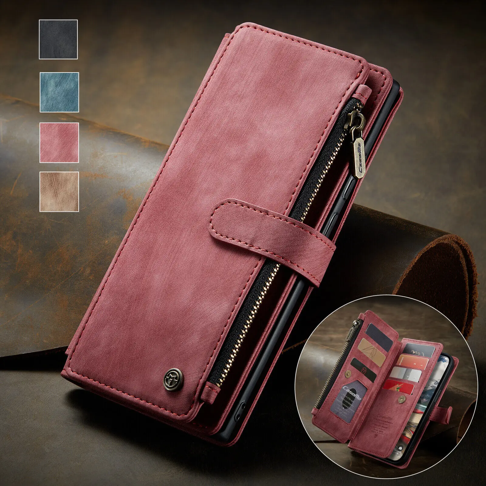 

CaseMe Original Zip Wallet Case Magnet Flip Purse Cards Phone Cover For iPhone 15 14 Pro Max 13 12 11 SE 7 8 XR