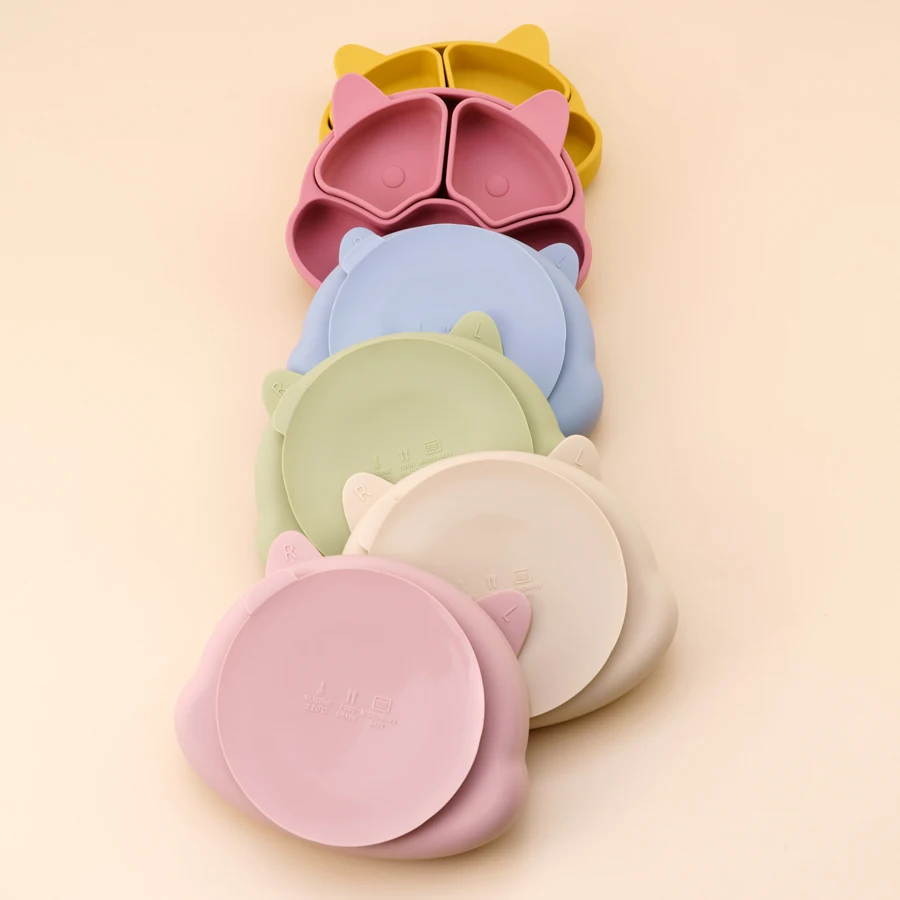New BPA Free Baby Sucker Silicone Dining Plate Cartoon Children Dishes Plate Toddle Training Tableware Kids Feeding Bowls