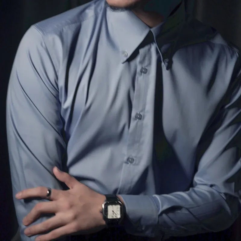 

Рубашка мужская с длинным рукавом, винтажная Повседневная Деловая драпировка, не требует глажки, с заостренным воротником, в итальянском стиле