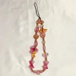 Elegant Women's Beaded Phone Charm Strap & Keychain with Anti - Lost Lanyard - Other (Pink)