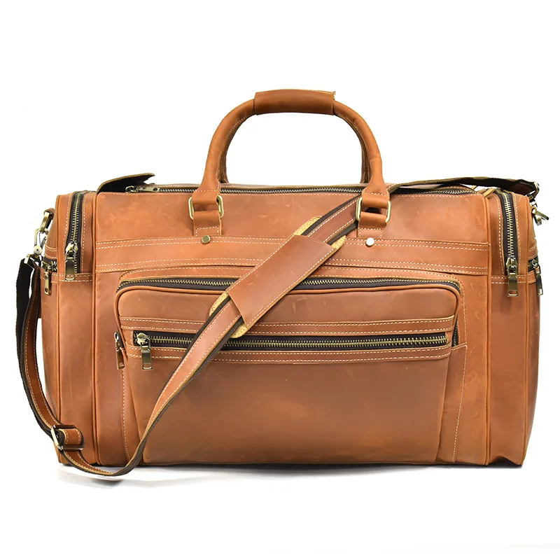 Large Capacity Men’s Black Travel Leather Duffle Bag