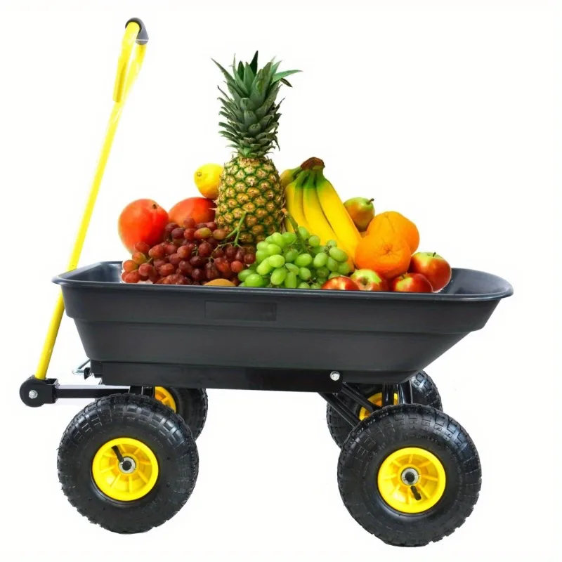 Lawn Garden Handing Tools Utility Cart Farm Wagon Trolleys, Plastic Four-Wheel Trailer Tipper, Small Stall, Cargo Carrier