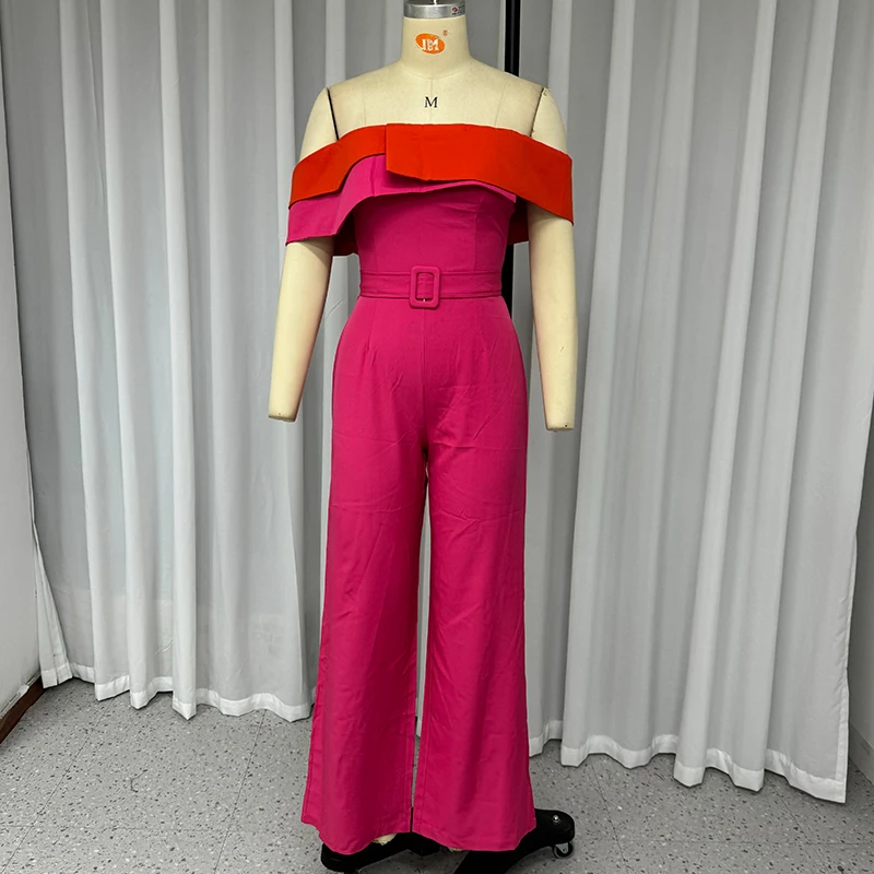 Wefads Jumpsuit Women Elegant Solid Sleeveless Strapless Irregular Nipped Waist Slim Backless Loose Wide Legs Pants With Belt