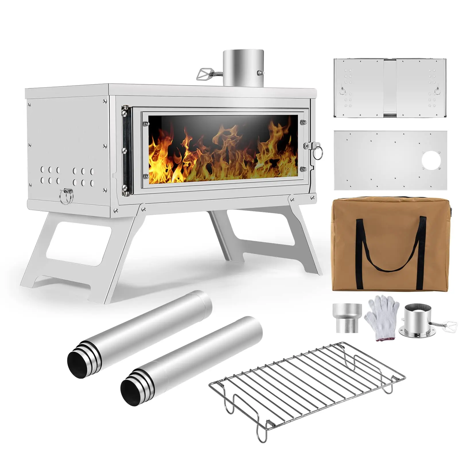CHANGE MOORE Foldable Wood Burning Stove Removable Camp Tent Stove with  Chimney Pipe Camping Hiking Fishing Stove - AliExpress
