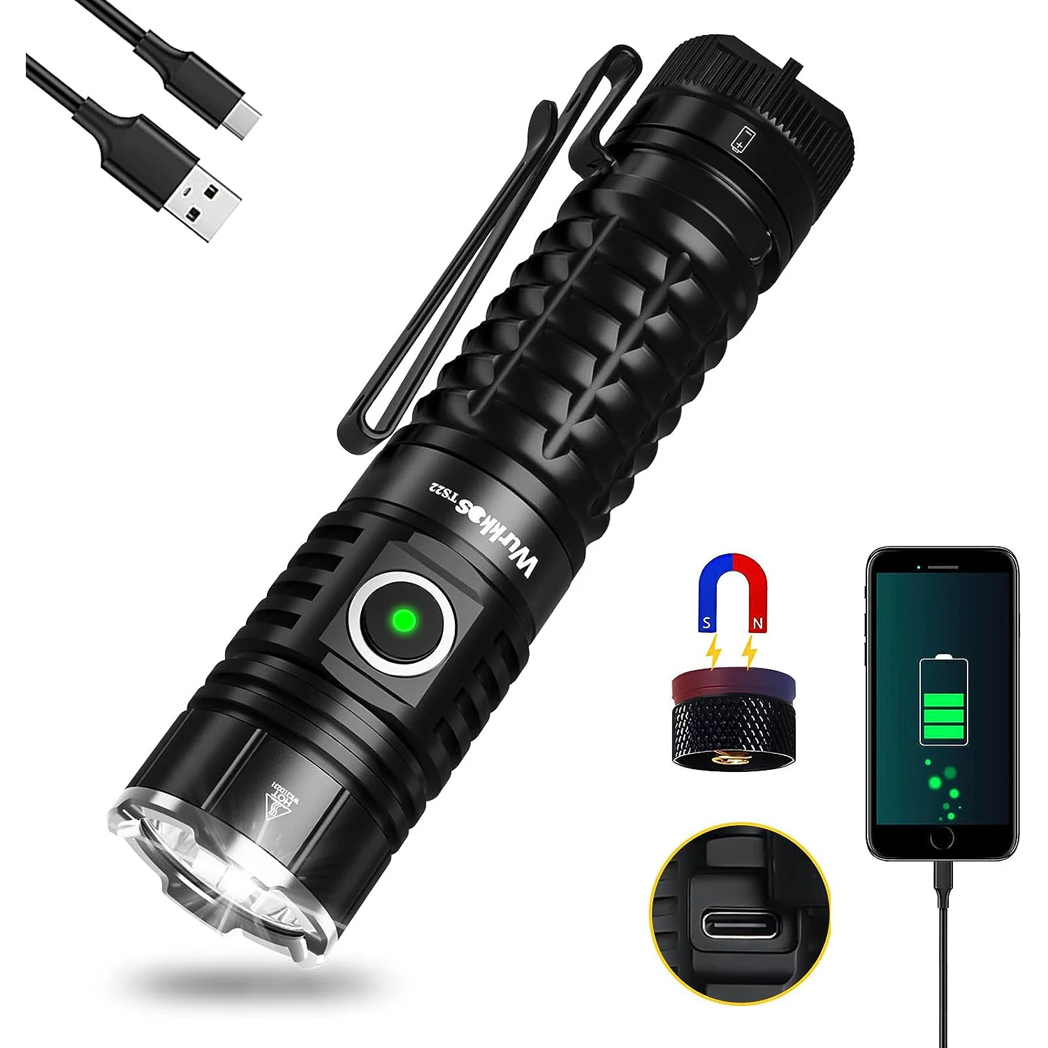 Wurkkos-TS22 Rechargeable 21700 Flashlight XHP70.2 Powerful 4500LM IP68 Torch with Magnet Tail & Reverse Charging for Hiking EDC