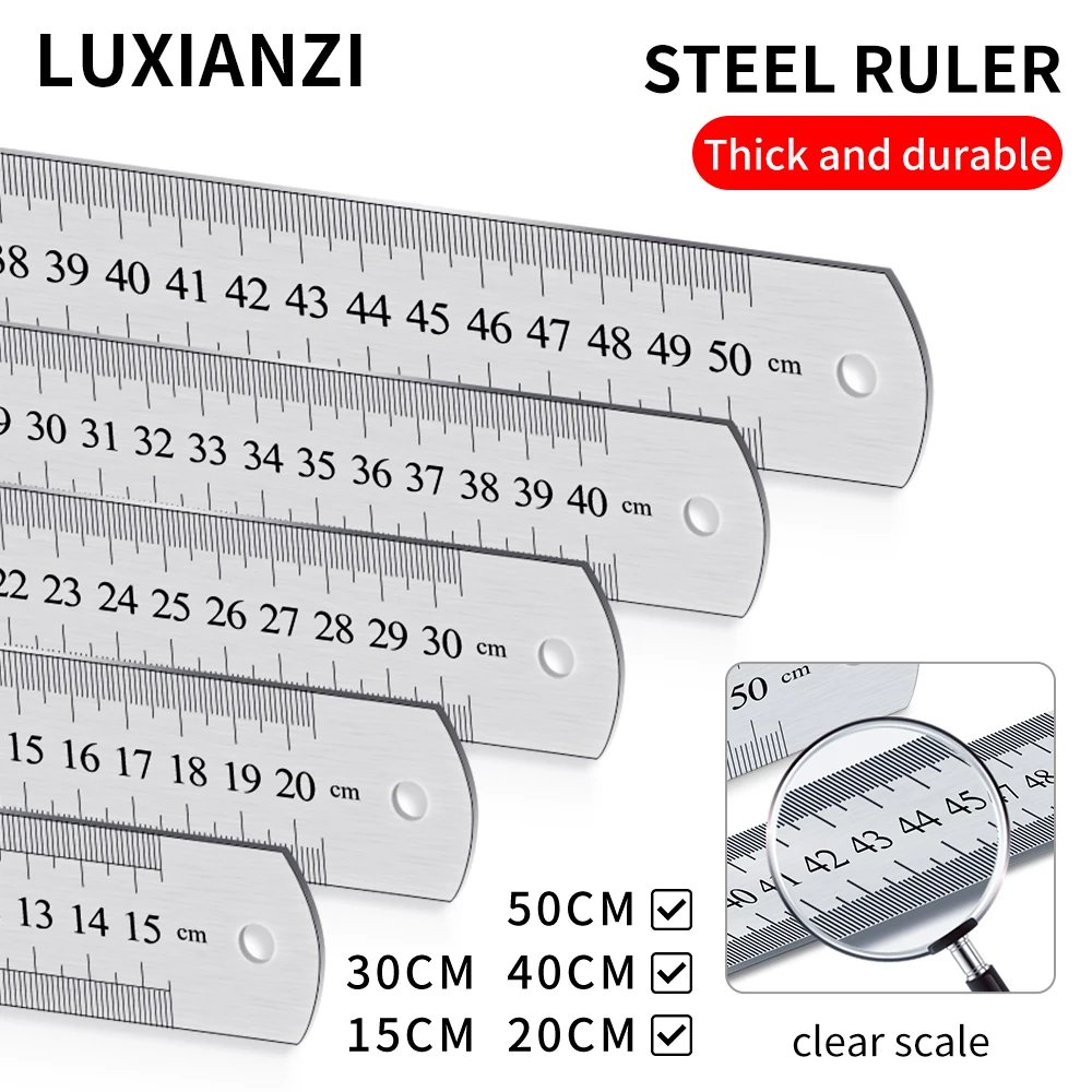 LUXIANZI 15/20/30/40/50cm 스테인레스 스틸 스트레이트 통치자 학교 사무용품 측정 도구 정밀 양면 눈금자