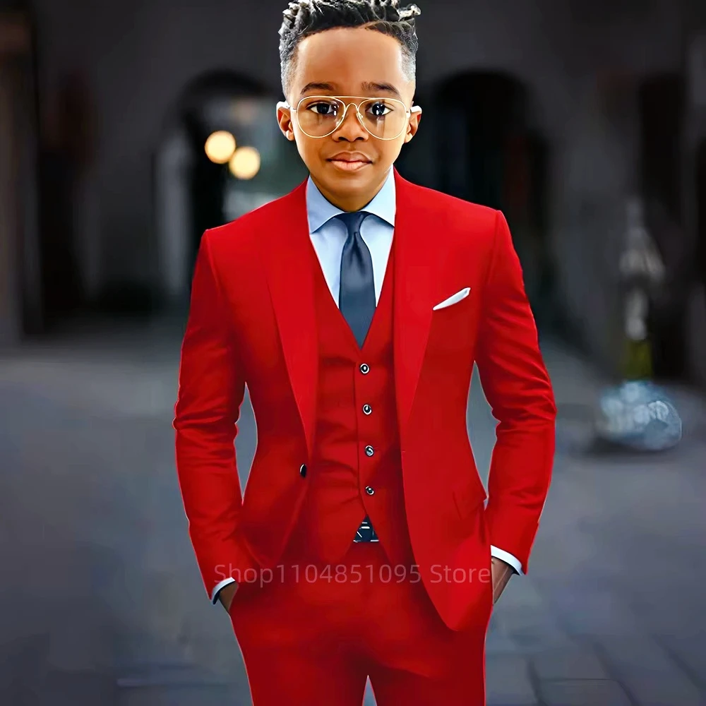 High Quality Solid Boy Suits Slim Fit Single Breasted Notch Lapel Elegant Boy 3 Piece Jacket Pants Vest Kids Sets for Party