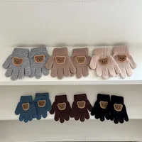Mitaines ours de dessin animé pour bébé de 0 à 7 ans, gants chauds d'hiver pour enfants filles, gants de poupée solides tricotés pour enfants en bas âge, mitaine de dentition épaisse 2