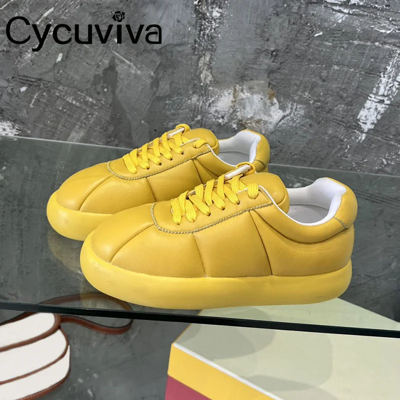 

Thick Sole Lace Up Sneakers Women Men Real Leather Platform Flat Bread Shoes Designer Brand Woman Daddy Lover's Shoes Size 47