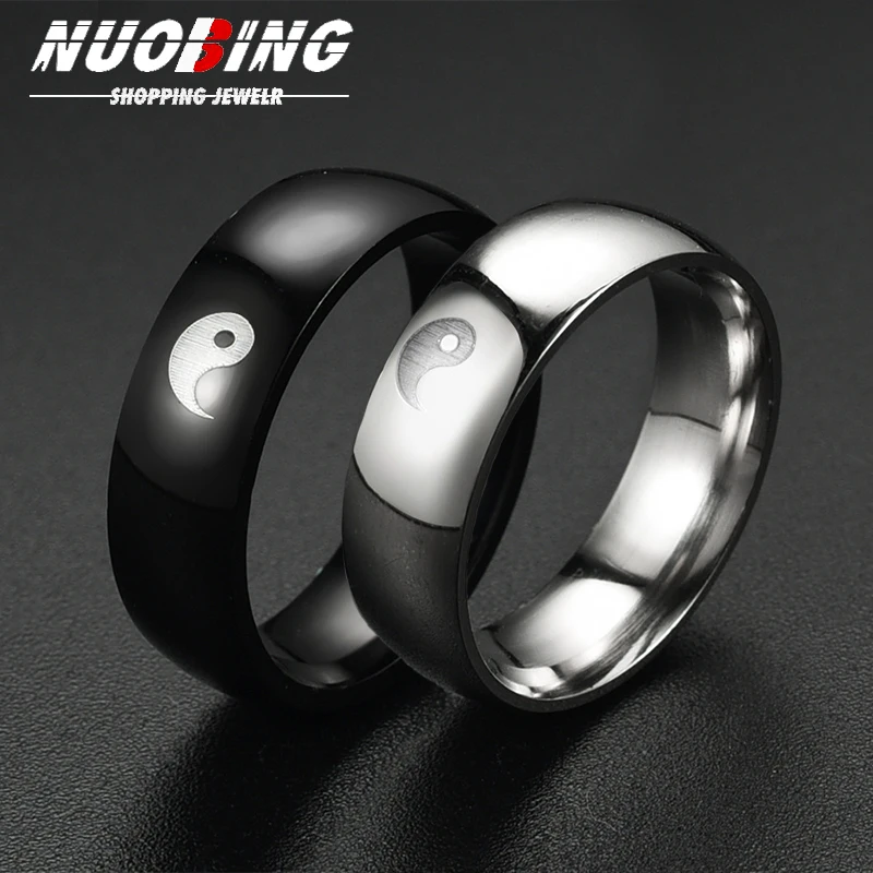 

2/Pcs Tai Chi Yin Yang Couple Ring Suitable For Both Men Women Stainless Steel Black And White Bagua Anime Jewelry Gift