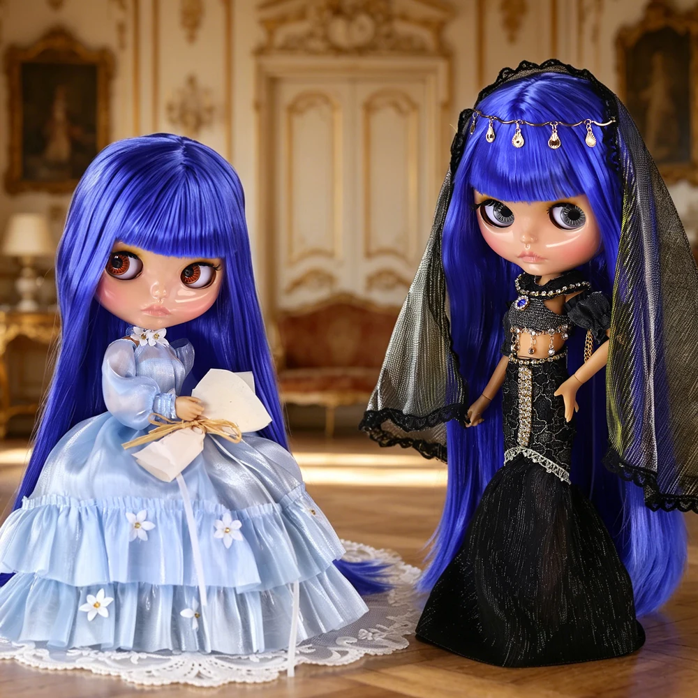 ICY DBS Blyth Puppe BJD Gelenk-Körper-Set mit hellbrauner Haut und blauen langen Haaren, 1/6 Maßstab, 30 cm, Mädchen-Geschenk, Anime SD