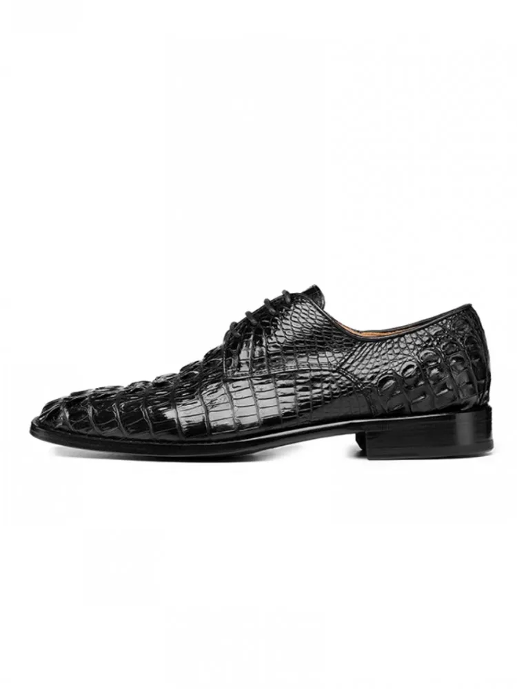 Business Casual Mens Crocodile Skin Genuine Leather Dress Shoes Pointed Toe Lace Luxury British Style Mens Derby Shoes Size 45