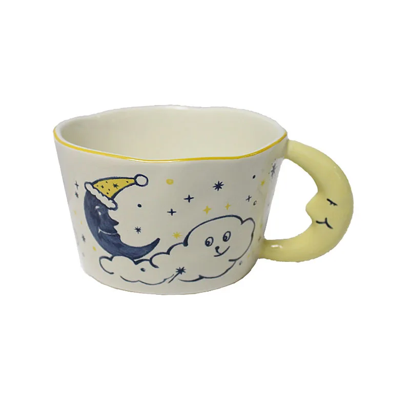 

Moon Bear Cup Irregular Hand Held Cup Cute Home Coffee Cup Large Mouth Cup Hand-painted Ceramic Mug Underglaze Color