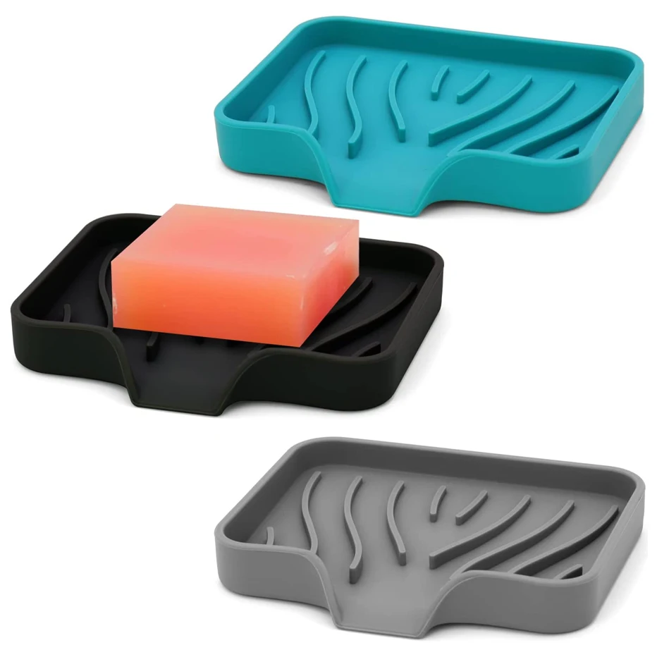 

Bathroom Premium Soap Dish Easy Clean Non Slip Soft Silicone Soap Holder Self Draining Soap Tray Keep Soap Dry Storage Tray
