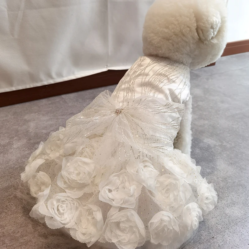 LuxuryDesignerPuppyDressforBrideWhitePinkGirlDogWedding