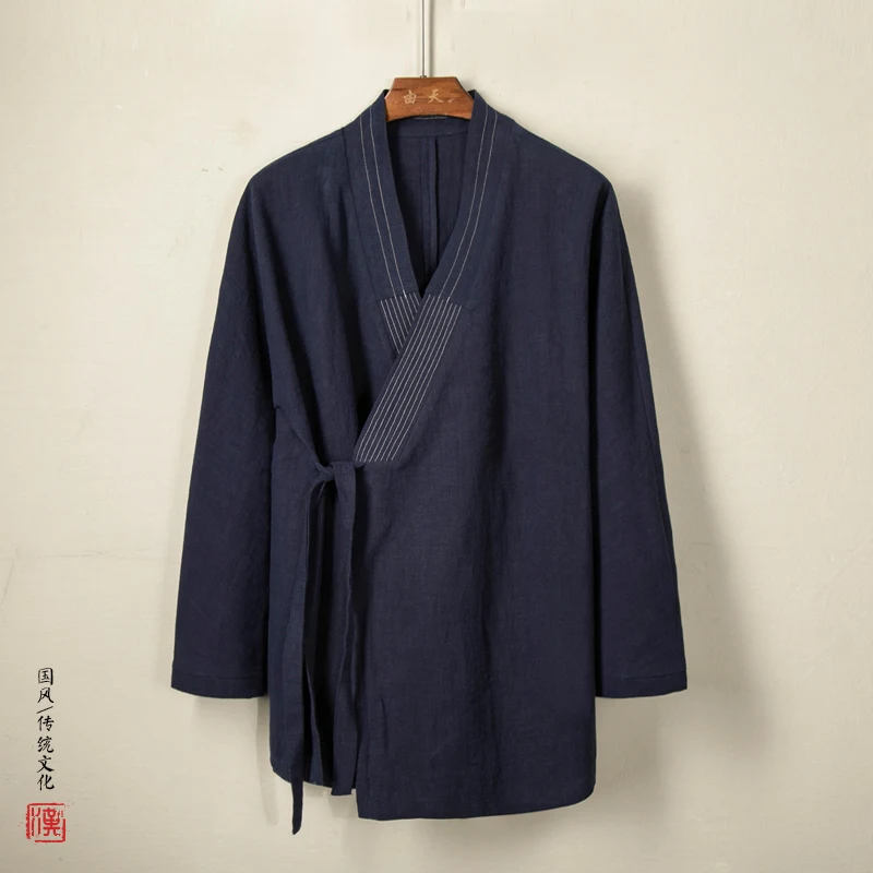 StarDY Männer Kimono Jacke - Leinen Strickjacke Chinesischer Stil