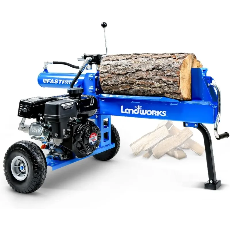 

Landworks Log Splitter Portable 20 Ton Rapid Auto Return Ram System Bucher Gear Pump 7HP Engine Horizontal Full Beam Steel Wedge