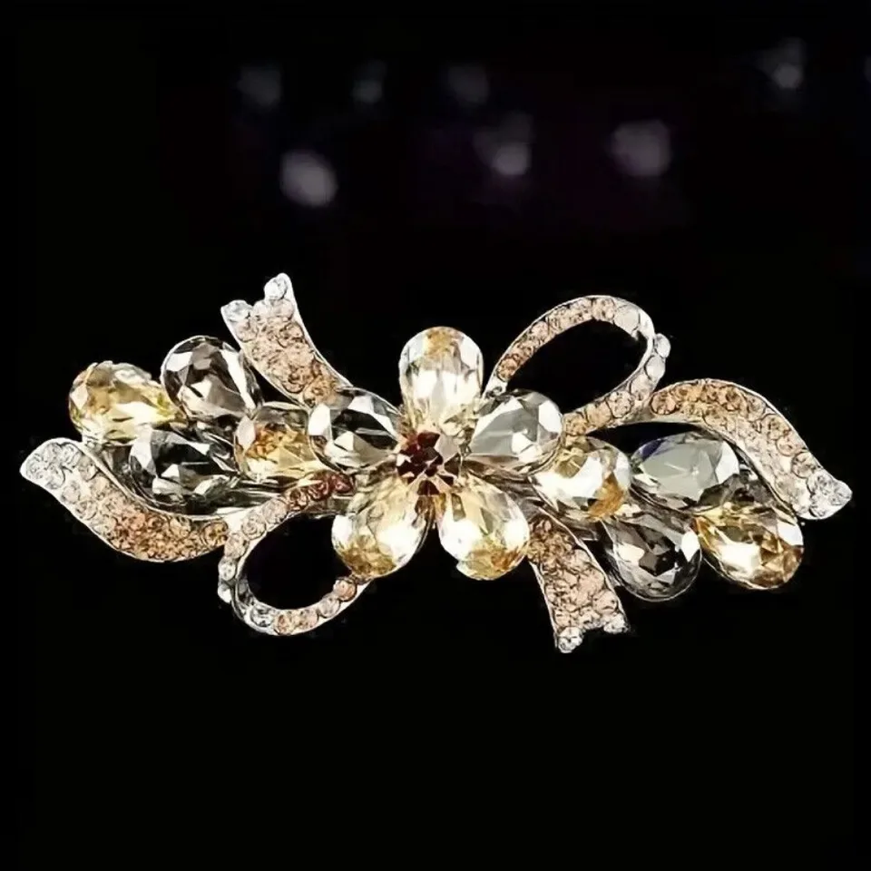 Floral Rhinestone Crystal Hair Clips Set