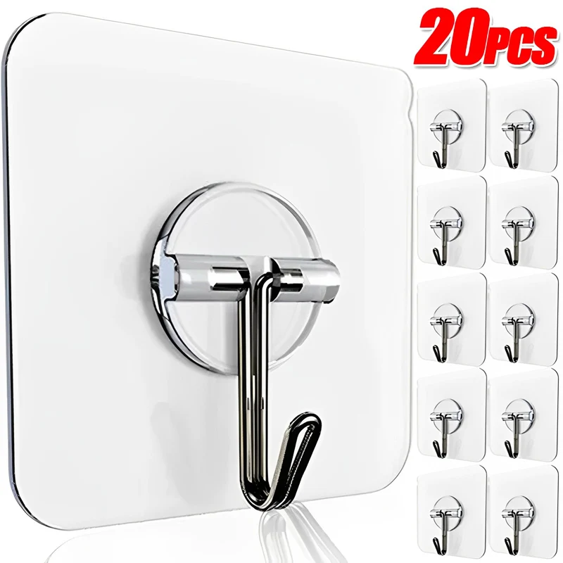

20/10/1Pcs Self Adhesive Hooks Punch Free Kitchen Bathroom Transparent Door Wall Hook Towel Clothes Keys Storage Hanger Holder