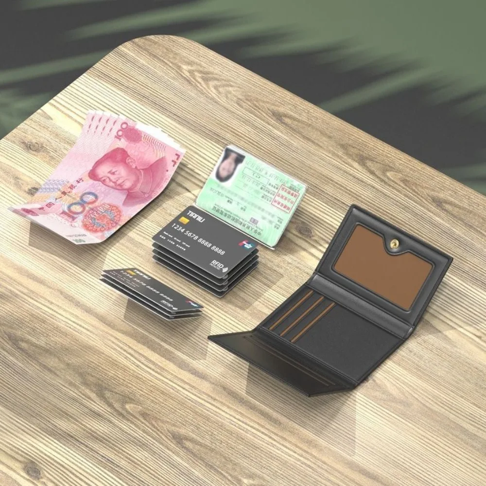 Fashion Leather Men Card Wallets Large Capacity Solid Color Male Purse Multi-card Multifunctional Photo Holder Women