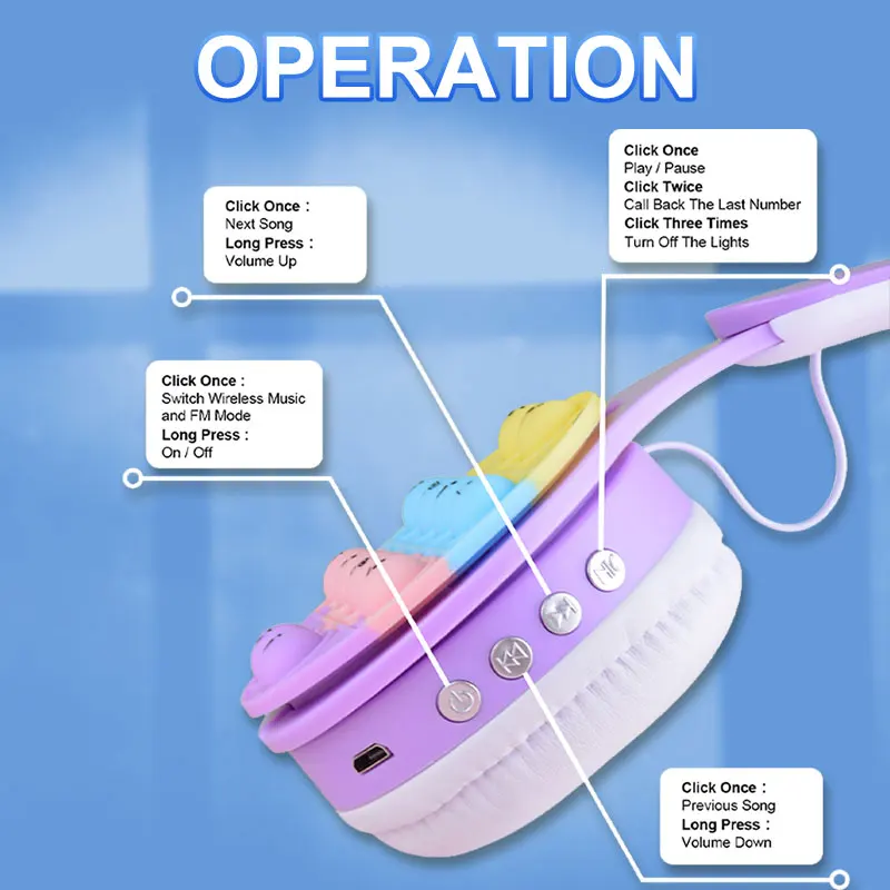 Headworn Rainbow Bubble Wireless Bluetooth S 5.0 Pressure Reducing Cute Foldable With Microphone Card Insertion_voghion.com