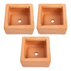 Set of 3 Terracotta Ceramic Planter Bowls for Succulents - Durable Red Pottery Flowerpots for Home and Office Decor (Brown)