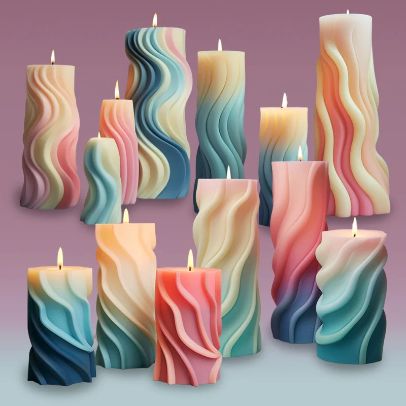 

3D Spiral Cylindrical Pillar Candle Silicone Molds DIY Wave Geometric Soap Plaster Resin Mould Handmade Crafts Home Decor Gifts