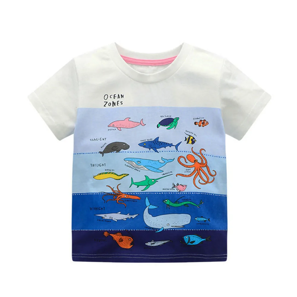 Springen Meter Neue Ankunft Jungen Mädchen T Shirts Mit Fisch Druck Heißer Verkauf Sommer Kurzarm Tiere Kinder Tees Tops
