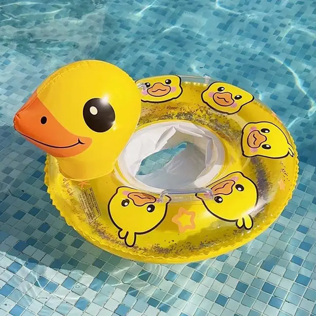 Swim Rings for Kids Inflatable Pool Floats for Baby Yellow Duck Shape Swim Rings with Handle Outdoor Toys for Summer Travel Boys 2