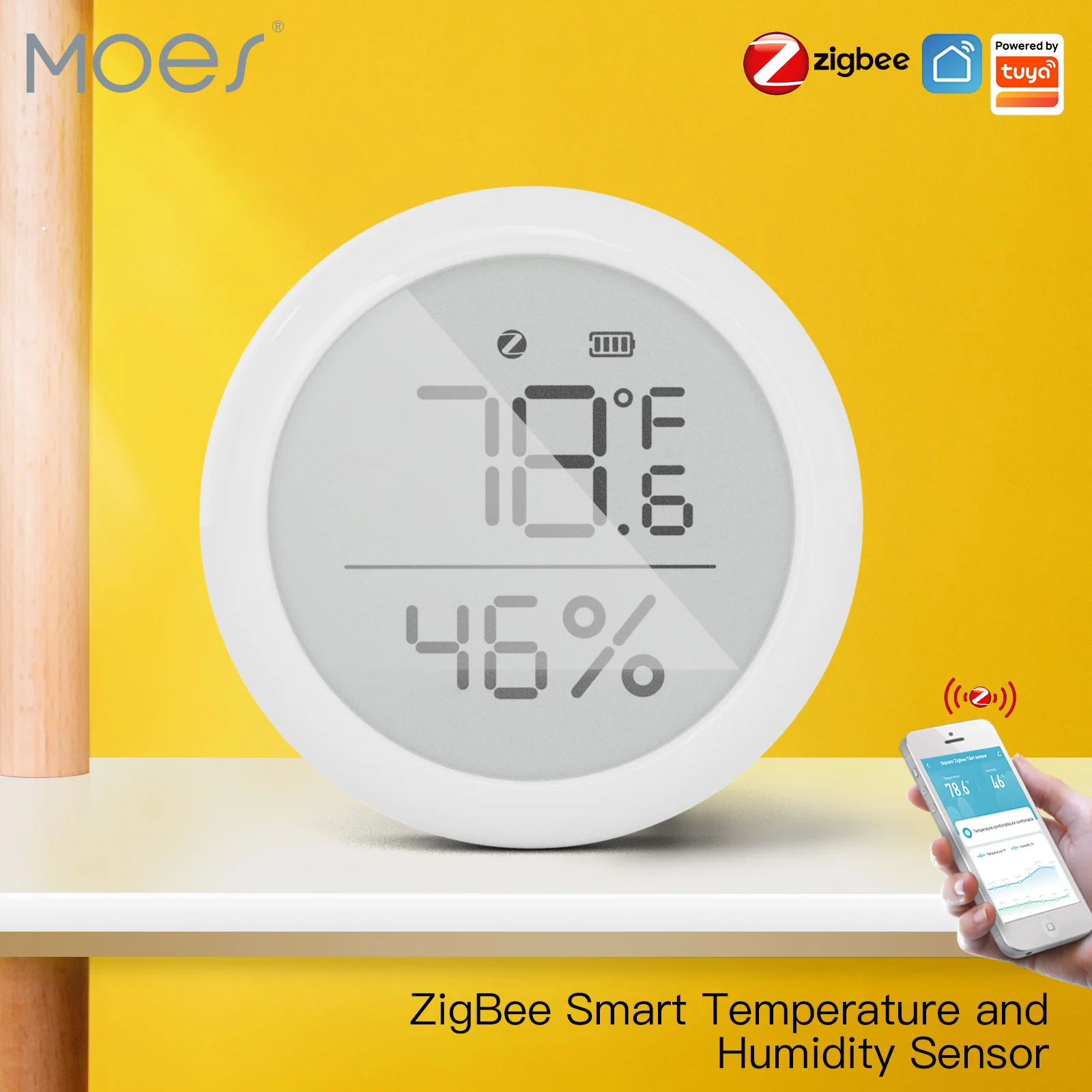 Moes Tuya Inteligente Zigbee Sensor de Temperatura e Umidade Higrômetro Interior com Display Lcd Controle Remoto Zigbee Hub Gateway