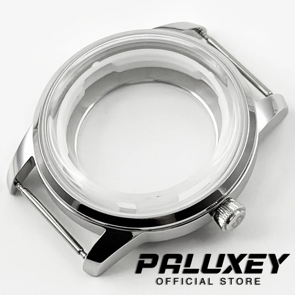 Elegant Stainless Steel Watch Case with Arch Glass and Transparent Back Cover