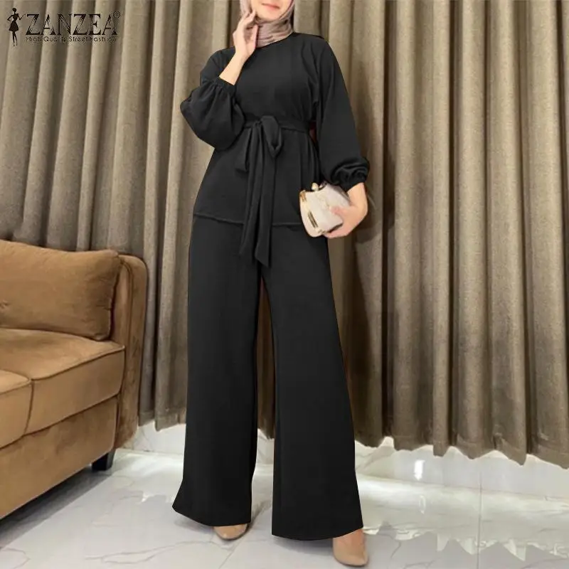 

Islamic Clothing Fashion Suit Muslim Autumn Blouse ZANZEA Women Long Sleeve Tops Causal Wide Leg Pants Sets Urban Tracksuits